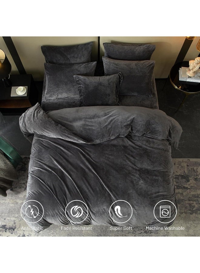 SE SOFTEXLY Velvet Sage Green Duvet Cover King Size, Soft Flannel Duvet Cover with Zipper Solid Breathable Silk Velour Comforter Cover, Cozy Winter Duvet Cover Set with 2 Pillowcases, 90" x 104" - Image 2